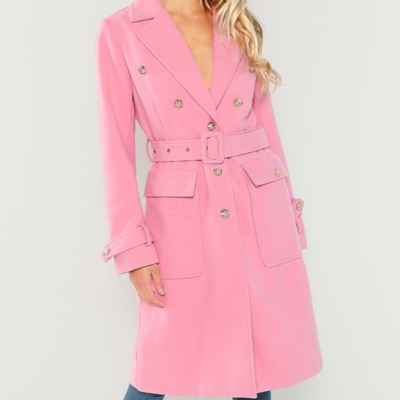 Pink belted coat gold buttons - Picture 5 of 6